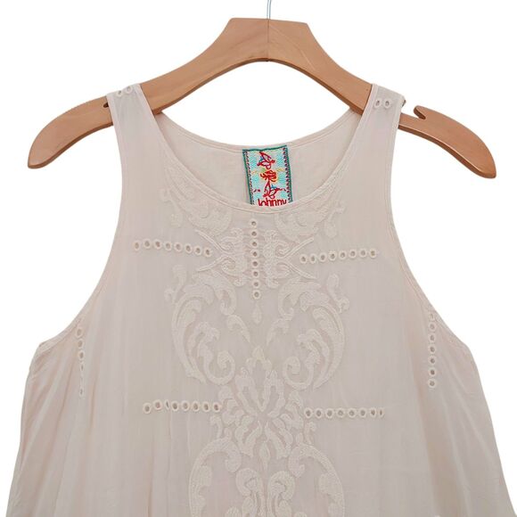 Johnny Was Mini Dress Womens Small Peach Sleeveless Lined Embroidered Bohemian - Picture 2 of 12